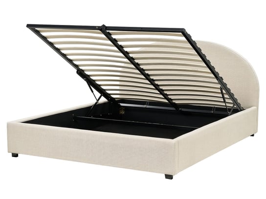 Łóżko z pojemnikiem tapicerowane 160 x 200 cm beżowe VAUCLUSE Beliani
