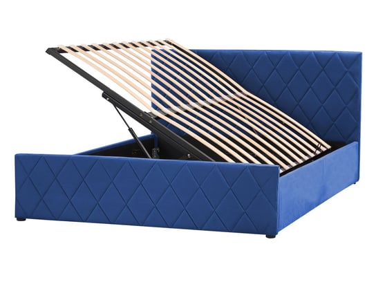 Łóżko z pojemnikiem welurowe 140 x 200 cm niebieskie ROCHEFORT Beliani