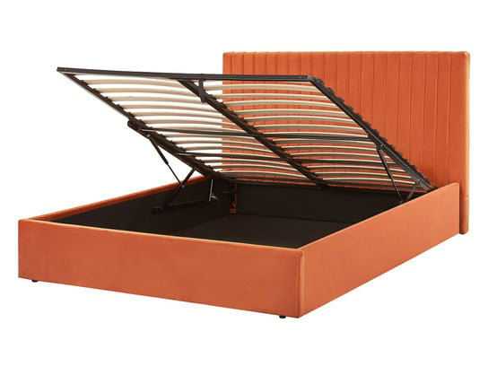 Łóżko z pojemnikiem welurowe 140 x 200 cm pomarańczowe VION Beliani