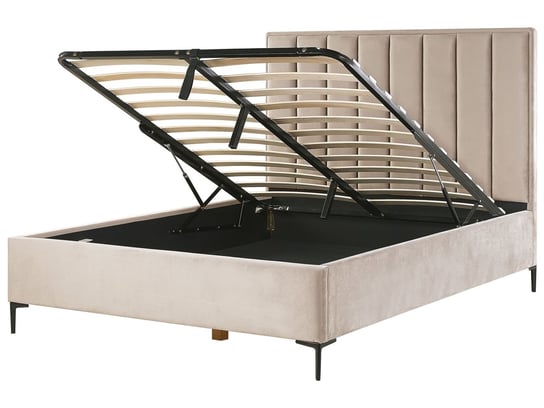 Łóżko z pojemnikiem welurowe 160 x 200 cm beżowoszare SEZANNE Beliani