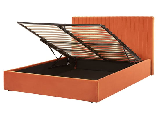 Łóżko z pojemnikiem welurowe 160 x 200 cm pomarańczowe VION Beliani
