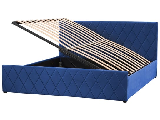 Łóżko z pojemnikiem welurowe 180 x 200 cm niebieskie ROCHEFORT Beliani