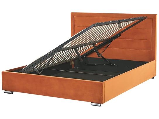 Łóżko z pojemnikiem welurowe 180 x 200 cm pomarańczowe ROUEN Beliani