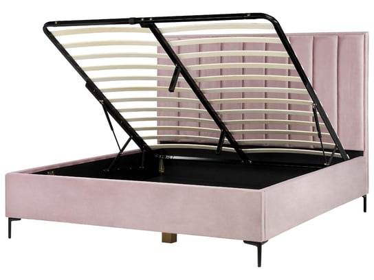 Łóżko z pojemnikiem welurowe 180 x 200 cm różowe SEZANNE Beliani