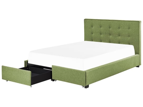 Łóżko z szufladami tapicerowane 140 x 200 cm zielone LA ROCHELLE Beliani