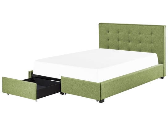 Łóżko z szufladami tapicerowane 160 x 200 cm zielone LA ROCHELLE Beliani
