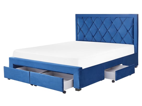 Łóżko z szufladami welurowe 160 x 200 cm niebieskie LIEVIN Beliani