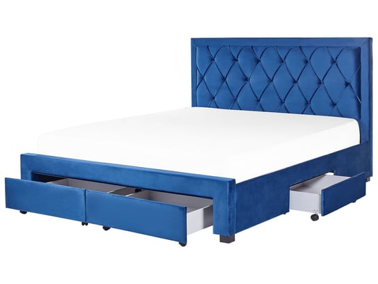 Łóżko z szufladami welurowe 180 x 200 cm niebieskie LIEVIN Beliani