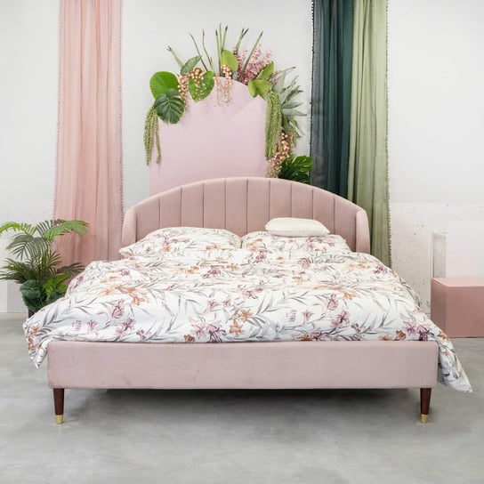 Łóżko Ze Stelażem Reine Welurowe Różowe 160X200 Cm Homla