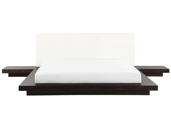 Łóżko ze stolikami nocnymi 180 x 200 cm ciemne drewno ZEN Beliani