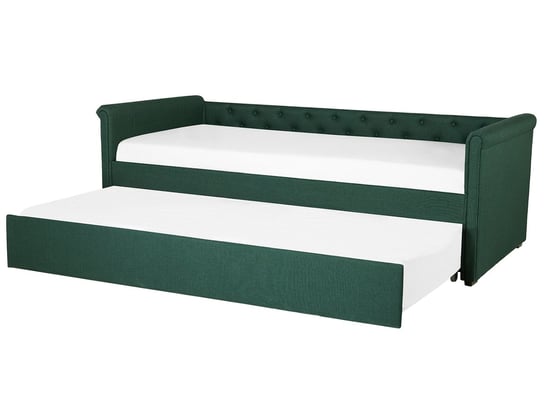 Łóżko zielone, wysuwane, tapicerowane, 80x200 Beliani