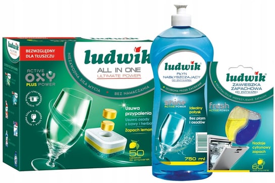 LUDWIK Tabletki Ultimate x 50 Nabłyszczacz 750ml + Odświeżacz do Zmywarki Ludwik