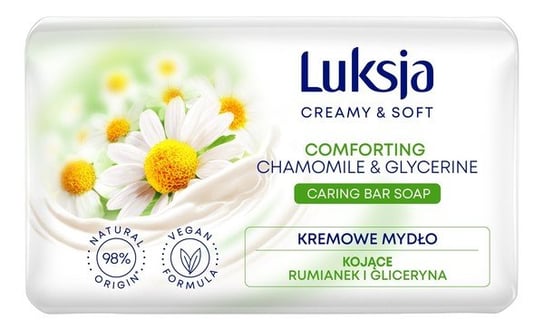 Luksja Creamy & Soft, Kojące kremowe mydło w kostce Rumianek & Gliceryna 90g Luksja