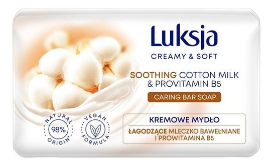 Luksja Creamy & Soft, Łagodzące kremowe mydło w kostce Mleczko Bawełniane & Prowitamina B5 90g Luksja