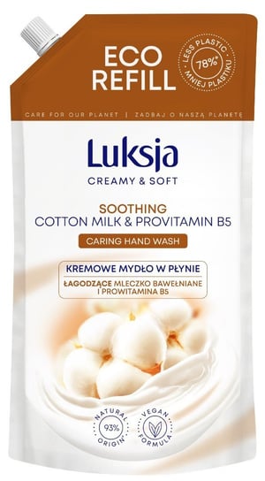 Luksja Creamy & Soft Łagodzące Kremowe Mydło w płynie Mleczko Bawełniane i Prowitamina B5 900ml - zapas Luksja