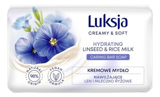 Luksja Creamy & Soft, Nawilżające kremowe mydło w kostce Len & Mleczko Ryżowe 90g Luksja