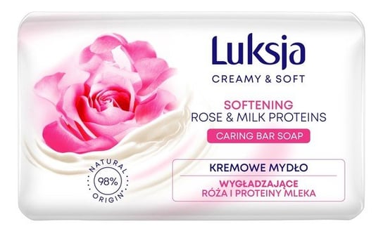 Luksja Creamy & Soft, Wygładzające kremowe mydło w kostce Róża & Proteiny Mleka 90g Luksja