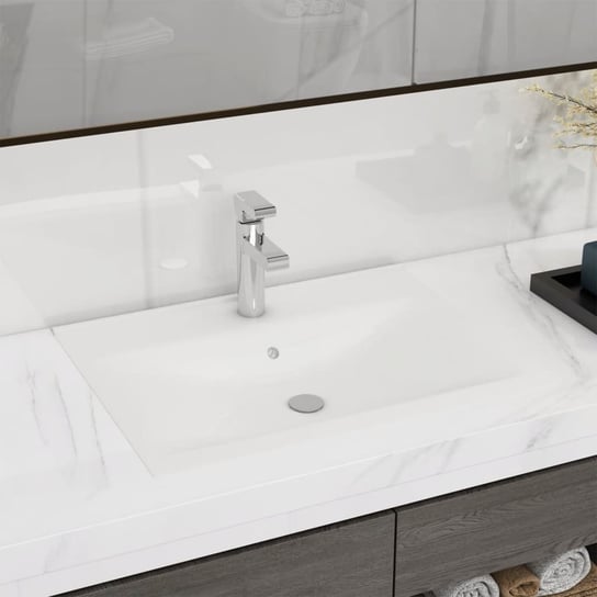 Luksusowa umywalka prostokątna z otworem na kran, biała vidaXL