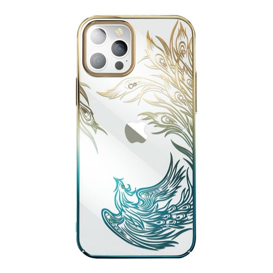 Luksusowe etui iPhone 14 z kryształami Kingxbar Phoenix - złoto-niebieskie Kingxbar