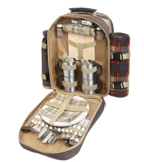Luksusowy Plecak Piknikowy Dla 4 Osób Z Kocem Piknikowym Metalowe Naczynia Inna marka