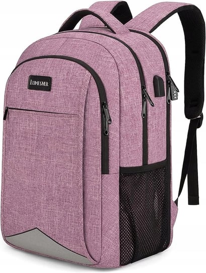 Lumesner różowy podróżny plecak na laptopa z portem ładowania USB; 15,6" J4