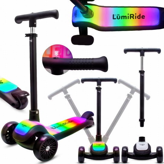 LUMI RIDE Hulajnoga trójkołowa balansowa składana regulowana Platforma LED 7 kolorów 20 programów czarny Sun Baby Sun Baby