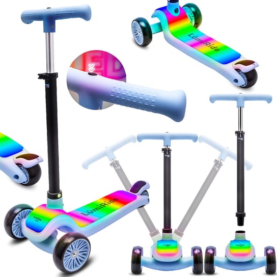 LUMI RIDE Hulajnoga trójkołowa balansowa składana regulowana Platforma LED 7 kolorów 20 programów niebieski Sun Baby Sun Baby