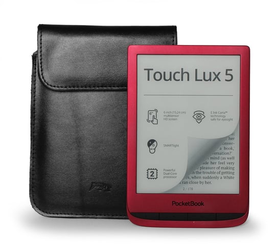 LURESKO Skórzane etui na ebook Pocketbook Touch Lux 4/5 162x113x9mm (magnes płaski)(czarny gładki, czarna nić) Inny producent