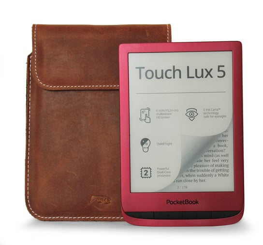 LURESKO Skórzane etui na ebook Pocketbook Touch Lux 4/5 (magnes płaski)(brązowy vintage , biała nić) Inny producent