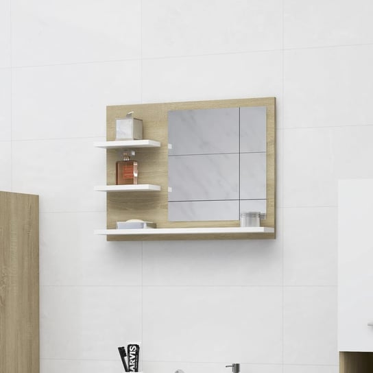 Lustro łazienkowe, biel i dąb sonoma, 60x10,5x45 cm, płyta vidaXL