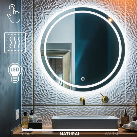 Lustro łazienkowe Olia okrągłe z oświetleniem LED fi 70 cm BD art  dotykowe mata antyparowa BD art