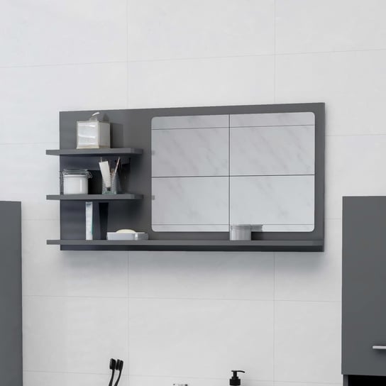 Lustro łazienkowe, wysoki połysk, szare, 90x10,5x45 cm, płyta vidaXL