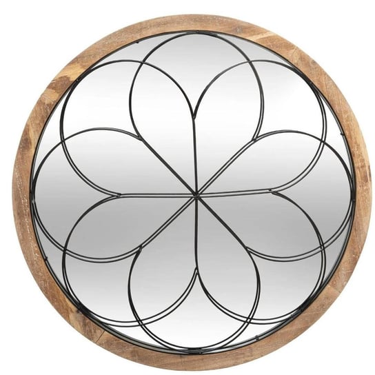 Lustro okrągłe drewniane, Ø 64 cm, z metalową dekoracją Atmosphera