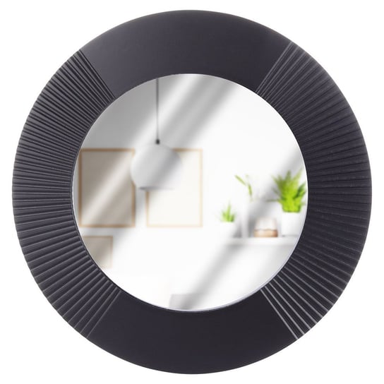 Lustro ścienne czarne okrągłe wiszące koło w czarnej ramie dekoracyjne 30 cm Vilde