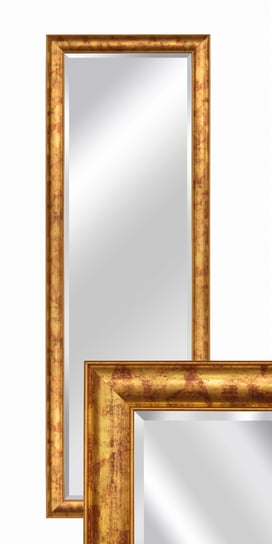 Lustro wiszące do salonu w drewnianej ramie złoto-czerowne glamour loft BD art  46x136 BD art