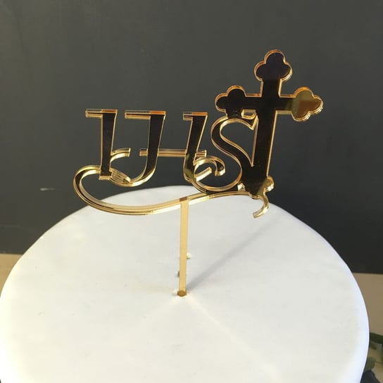 Lustrzany topper na tort IHS Komunia Święta Postwood