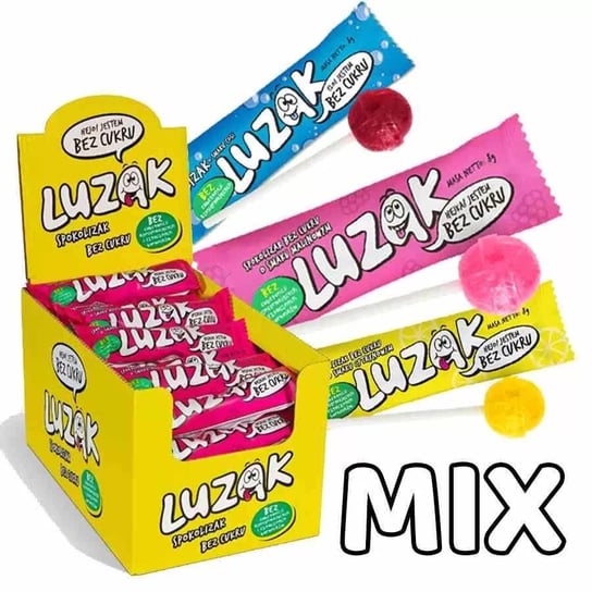 Luzak Lizaki bez Cukru mix Smaków (cytryna, Cola, Malina), 42szt x 8g Luzak