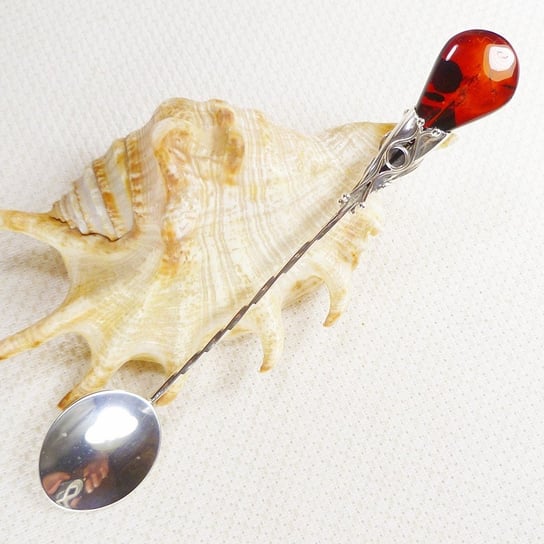 Łyżeczka srebrna z bursztynem, handmade 914-6 AMBERGRAND