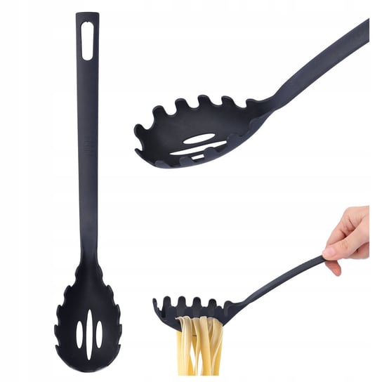 Łyżka kuchenna do MAKARONU spaghetti 28,4 cm cedzak czarny plastik solidna Nice Stuff