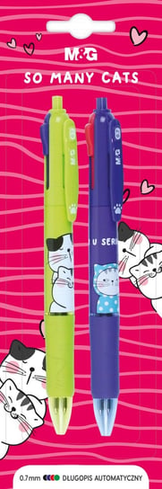M&G, Długopis automatyczny So Many Cats, 0.7 mm,  4 kolory wkładów, 2 szt. MG