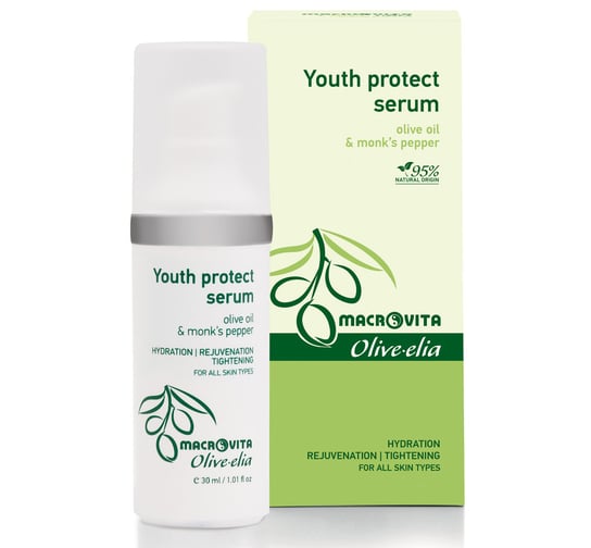 MACROVITA OLIVE-ELIA YOUTH PROTECT SERUM przeciwzmarszczkowe serum na twarz, szyję i dekolt z bio-składnikami 30ml Macrovita