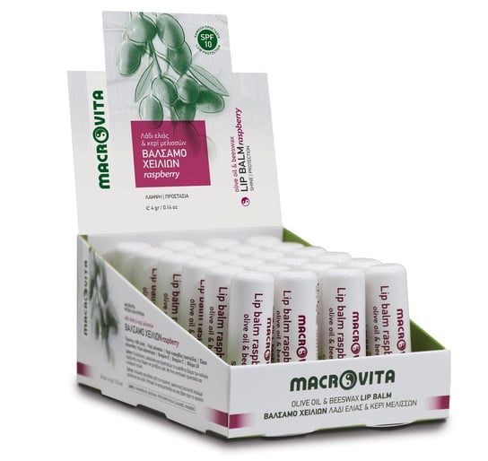 Macrovita, z bio-oliwą, Pomadka do ust z bio-składnikami SPF10 Malina, 4 g Macrovita