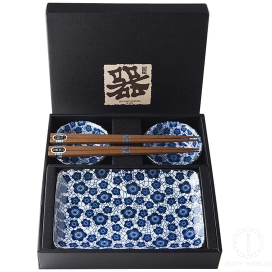 Made in Japan Blue  Plum zestaw do sushi 2 miseczki pałeczki talerze. MIJ Made in Japan