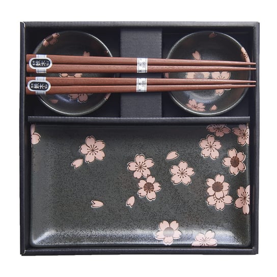 Made in Japan Sakura czarno różowy zestaw do sushi 2 miseczki pałeczki talerze MIJ. Made in Japan