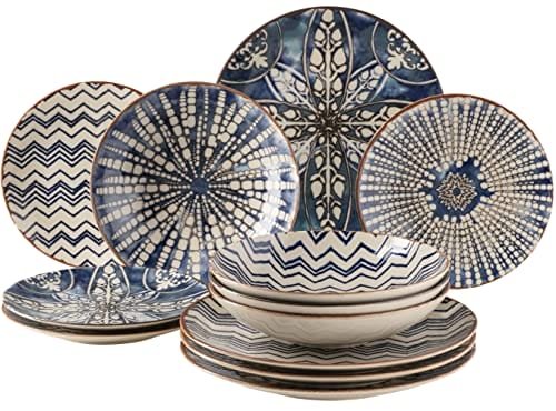 MÄSER Serie Nottingham - Set di Piatti Vintage per 4 Persone, Servizio da Tavola da 8 Pezzi con Piatti Piani e Fondi in Look Retrò Irregolare, in Gres, Verde Turchese