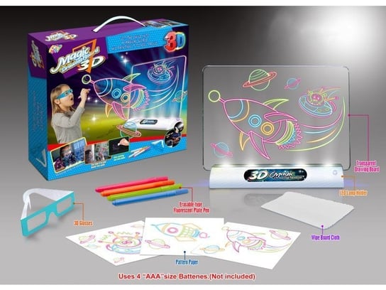 Magiczna, Podświetlana Tablica Do Malowania Rysowania + Okulary 3D Kosmos Zabawkowy Zawrót Głowy