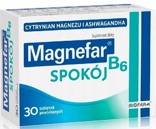 Magnefar, B6 Spokój ashwagandha B1 B2 B12 magnez Biofarm