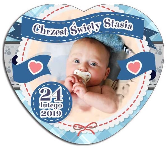 Magnes ze zdjęciem serce 5cm chrzest ślub urodziny komunia Candy Pixel
