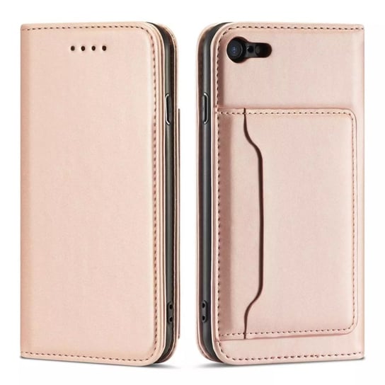 Magnet Card Case etui do iPhone SE 2022 / SE 2020 / iPhone 8 / iPhone 7 pokrowiec portfel na karty kartę podstawka różowy 4kom.pl