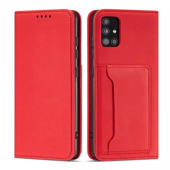 Magnet Card Case etui do Samsung Galaxy A12 5G pokrowiec portfel na karty kartę podstawka czerwony 4kom.pl